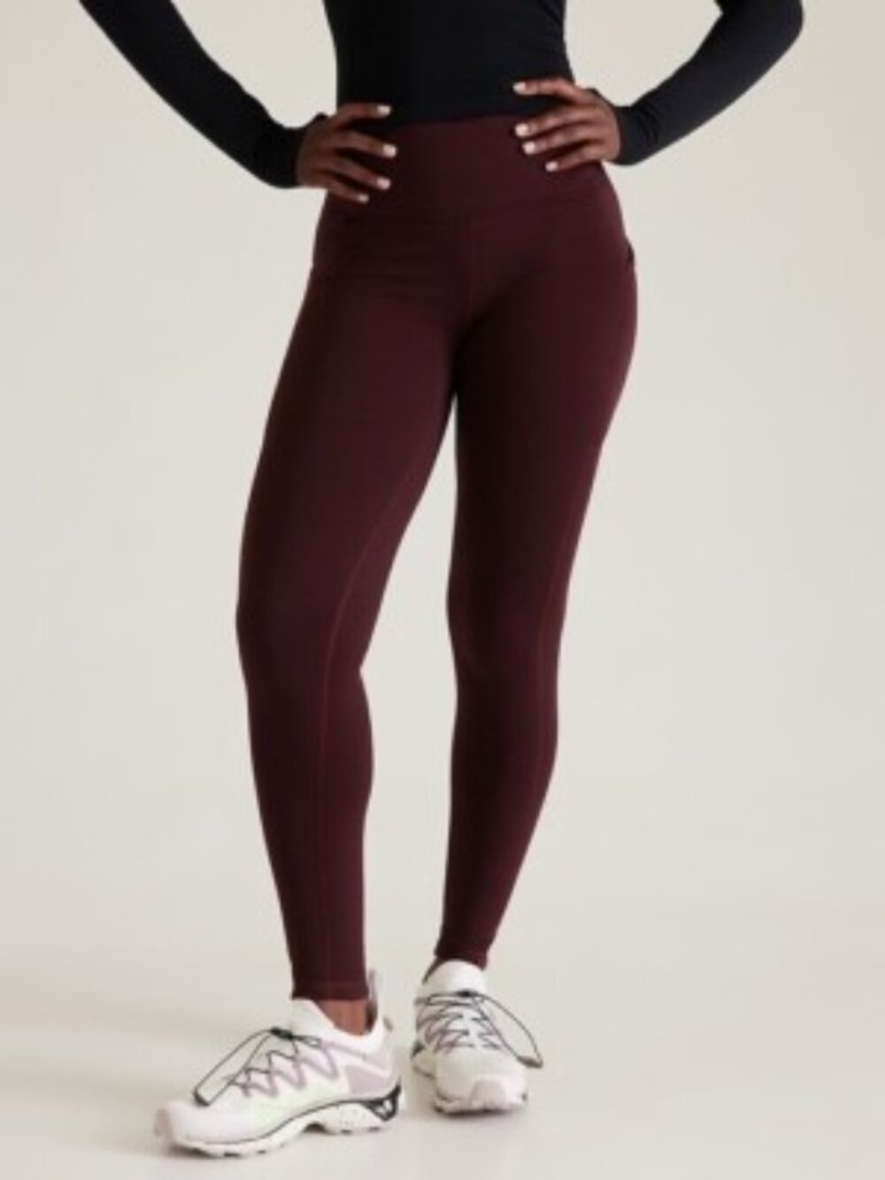 Athleta Altitude Stash High Rise Polartec Power Stretch Tight large burgundy